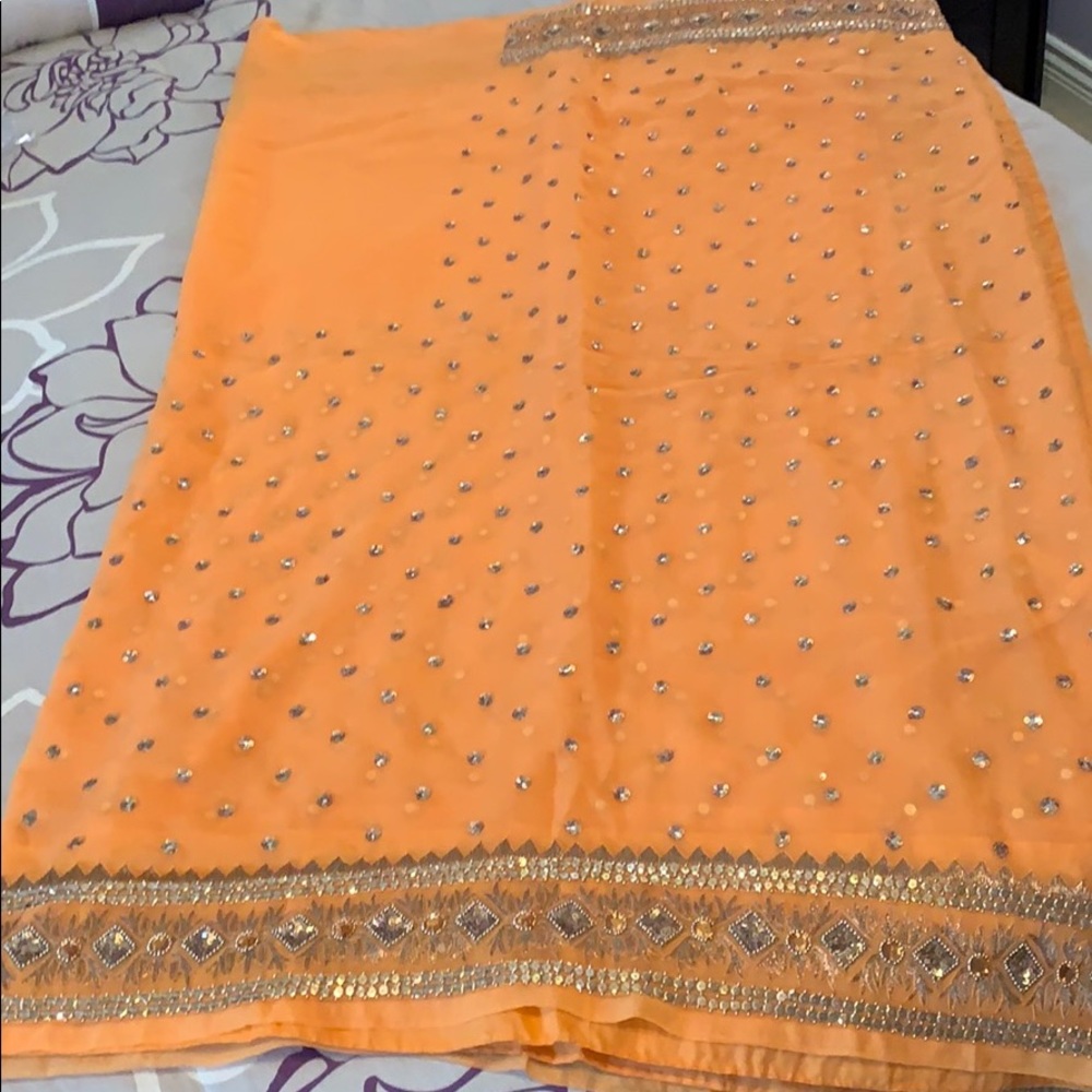 Orange embroidered Saree